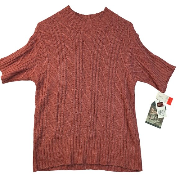 Woolrich Womens Medium Cable Knit Silk Blend Knit Coral Sweater Deadstock New - Picture 1 of 7
